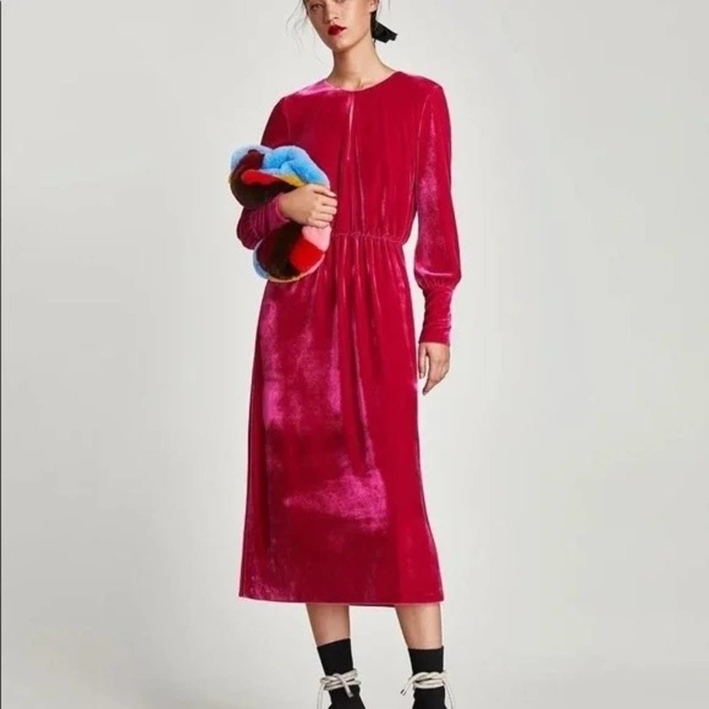 Zara Pink Velvet Midi Dress size XS